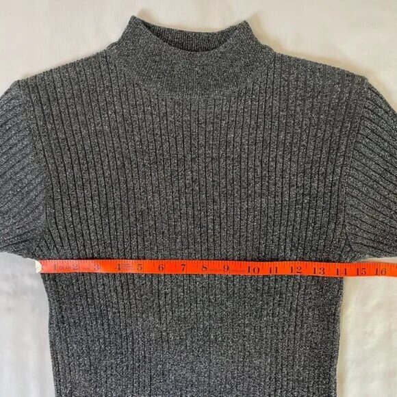 Sarah Bentley Metallic Mock Neck Turtleneck Sweater Short Sleeves Ribbed Size S - Picture 5 of 8
